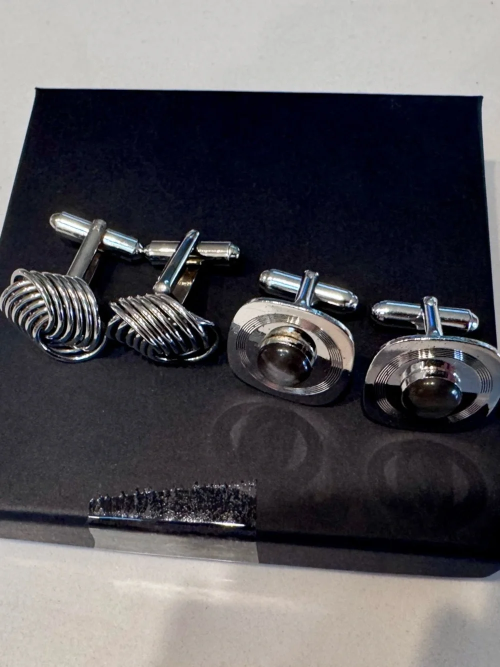 Vintage Silver Tone Cufflinks Lot Knot & Cabochon Set